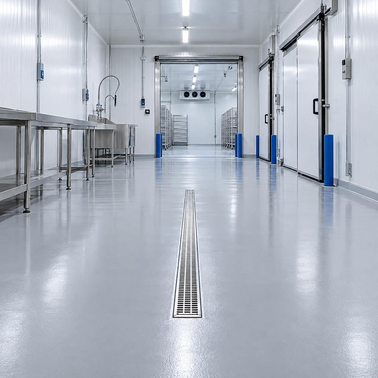 Sol époxy clair dans un espace professionnel hygiénique